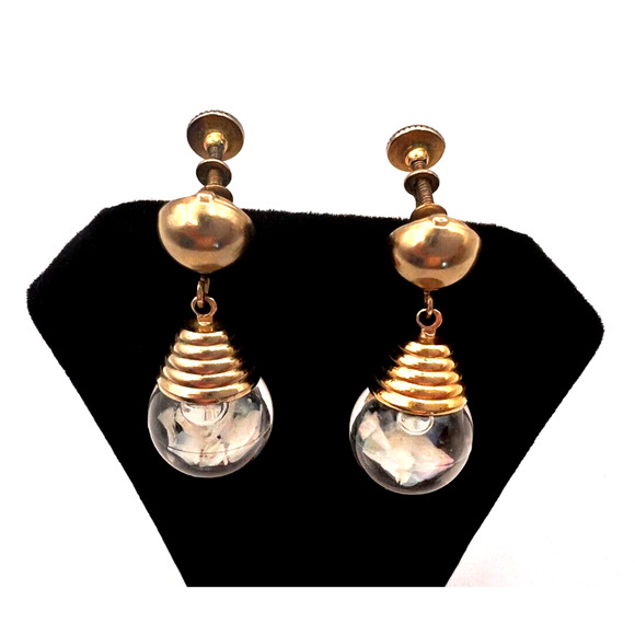 Vintage Mid Century MCM Quality Confetti Bubble Gold Tone Screw-on Earrings - Picture 4 of 5